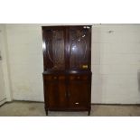 MAHOGANY DISPLAY CABINET WITH GLAZED TOP AND CUPBOARD BASE, 90CM WIDE