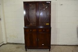 MAHOGANY DISPLAY CABINET WITH GLAZED TOP AND CUPBOARD BASE, 90CM WIDE