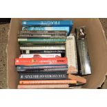 BOX OF BOOKS, MAINLY TRAVEL, BOOK ON PRAGUE, BRITISH CASTLE, CHINA'S HOLY MOUNTAIN ETC