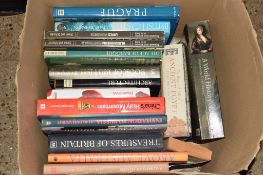 BOX OF BOOKS, MAINLY TRAVEL, BOOK ON PRAGUE, BRITISH CASTLE, CHINA'S HOLY MOUNTAIN ETC