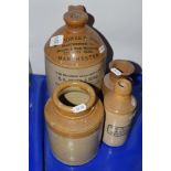 POTTERY FLAGONS, ONE BY JONES & SON, MANCHESTER AND OTHER STONE BOTTLES