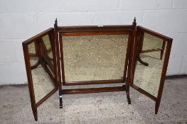 MAHOGANY FRAMED EARLY 20TH CENTURY TRIPTYCH MIRROR, CENTRAL SECTION WIDTH APPROX 62CM