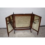MAHOGANY FRAMED EARLY 20TH CENTURY TRIPTYCH MIRROR, CENTRAL SECTION WIDTH APPROX 62CM