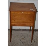 SMALL EDWARDIAN SEWING BOX WITH SINGLE DRAWER BELOW THREE DUMMY DRAWERS, RAISED ON TAPERED LEGS,