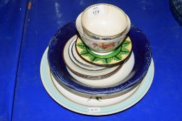 CERAMIC ITEMS INCLUDING TEA BOWLS WITH VARIOUS DESIGNS AND SERVING DISH