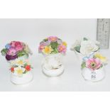 SIX CERAMIC SMALL FLOWER VASES BY CROWN STAFFORDSHIRE, AYNSLEY AND OTHERS