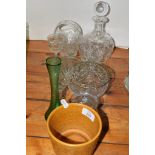 CUT GLASS WARES INCLUDING ROSE BOWL, DECANTER AND STOPPER