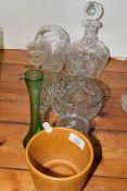 CUT GLASS WARES INCLUDING ROSE BOWL, DECANTER AND STOPPER