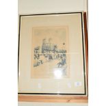 TWO PRINTS, ONE OF A YACHT, ONE OF A CASTLE, BOTH IN WOODEN FRAMES