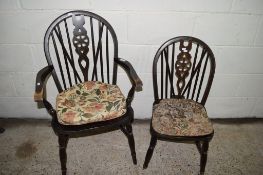 TWO VARIOUS WHEEL BACK CHAIRS, LARGER APPROX 96CM HIGH