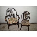 TWO VARIOUS WHEEL BACK CHAIRS, LARGER APPROX 96CM HIGH