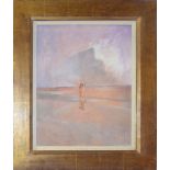 AR Terry Bestwick (20th century), "Woman on a beach", oil on board, signed verso, 40 x 30cm