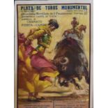 Coloured poster for Plaza de Toros Monumental - bullfighting, 72 x 54cm, unframed a/f