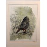 A Giles Hobbs (20th century), Bird in a landscape, coloured etching and aquatint, signed in pencil