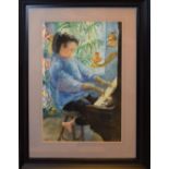 AR Dorothy Morton (1905-1999), Portrait of a young girl at a piano, watercolour, initialled and