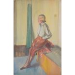 Modern British School (20th century), Portrait of a lady seated on a bath, oil on card, 43 x 26cm,