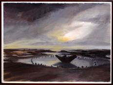 AR Sarah Chalmers (Born 1957), 'Seahenge, Norfolk', watercolour, signed lower left, 90 x 122cm (2)