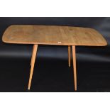 Mid-century Ercol light oak drop leaf dining table with four chairs (two pairs), table 137cm wide