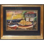 Russian School (20th century), Coastal scene, oil on paper, various inscriptions verso, 19 x 30cm