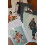 E J S, (20th century), Costume studies, group of eight gouache, some initialled, assorted sizes (8),