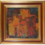 Peter Nikolov (20th century), House, oil on panel, signed lower right, 15 x 15cm