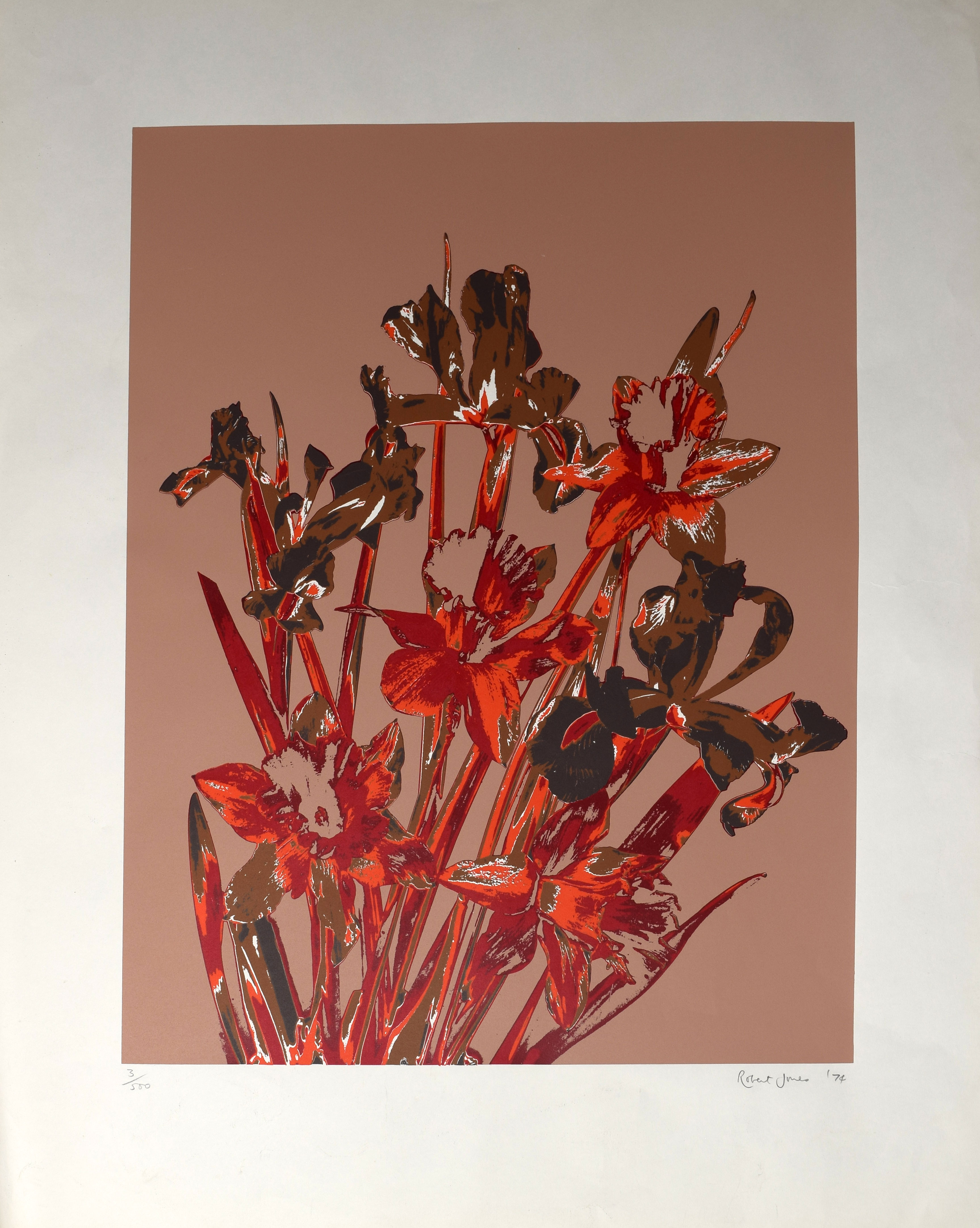 AR Robert Jones (1943), Flower studies, pair of coloured screen prints, signed, dated 74 and - Image 2 of 2