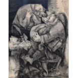 Nikolai Nikolov (20th century), "Big Business" and "Icarus", two black and white etchings/aquatints,