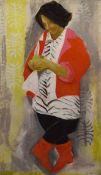 AR Dorothy Morton (1905-1999), Portrait of a lady in red boots, oil on board, signed and dated 86