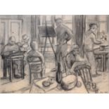 Susan Lascelles (20th century), "The Art Class", pencil drawing, signed lower left dated Dec 1986