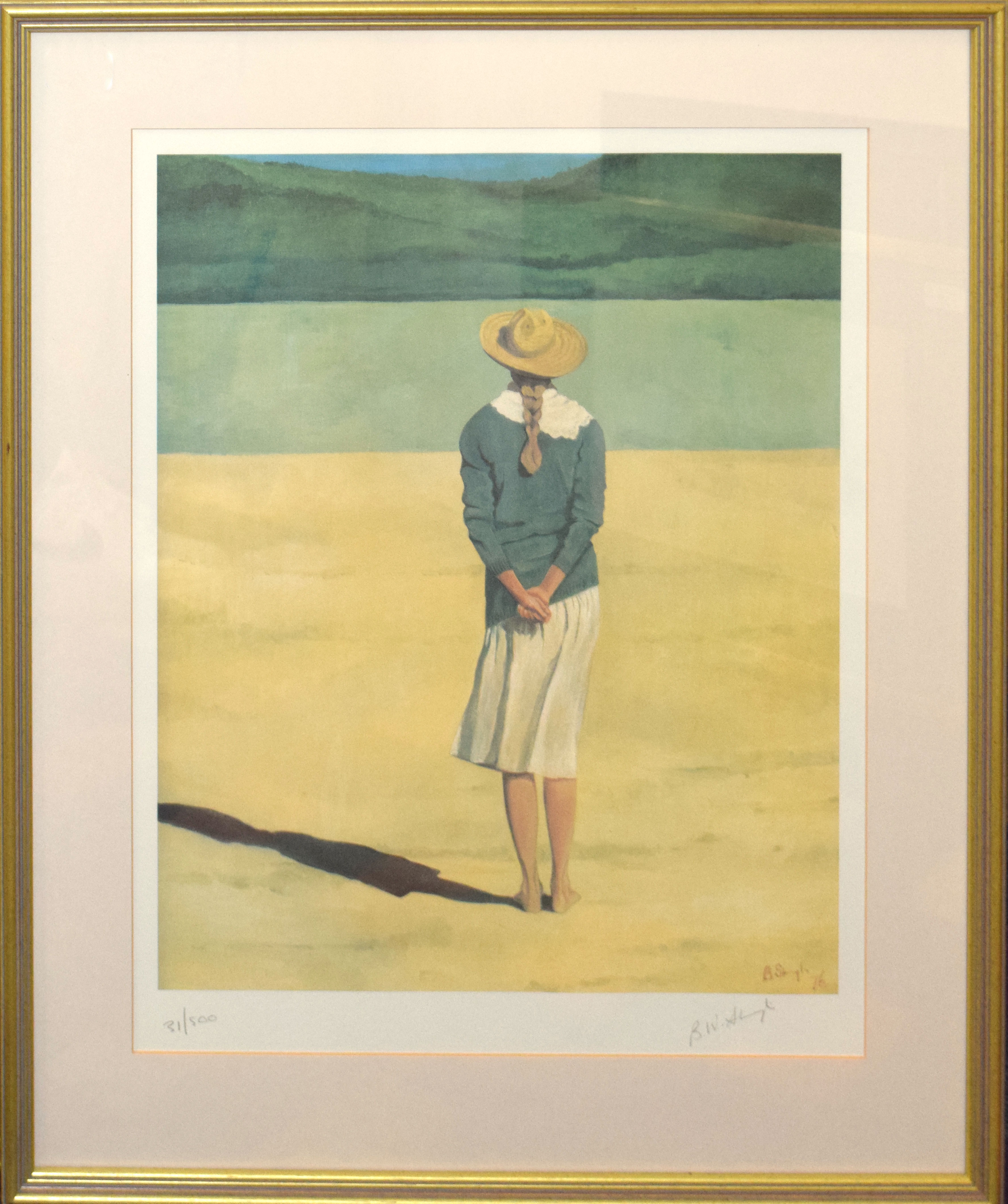 Modern School (20th century), Lady on a beach, coloured print, indistinctly signed and numbered 31/