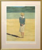 Modern School (20th century), Lady on a beach, coloured print, indistinctly signed and numbered 31/