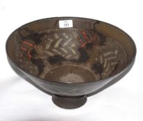 Lustre bowl on circular foot, earthenware, by Sutton Taylor, signed with initials. Provenance: