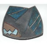 Raku dish by John Kershaw, with a geometric pattern and lustre, 27cm long