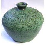 Art Pottery ovoid green glazed vase, 17cm high