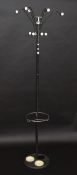 Mid-century atomic/sputnik hat and coat stand, chrome and ebonised finish with umbrella stand rail