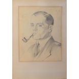 J J Nesbit (20th century), Portrait of a gent smoking a pipe, pencil drawing, signed and dated