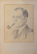 J J Nesbit (20th century), Portrait of a gent smoking a pipe, pencil drawing, signed and dated