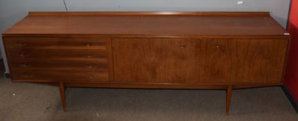 Robert Heritage for Archie Shine, teak "Hamilton" sideboard, four fitted drawers with reeded