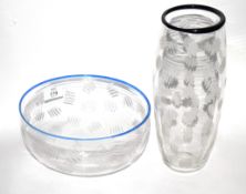 Bowl and vase with a checked design, both pieces signed by The Glasshouse, Christopher Williams, the