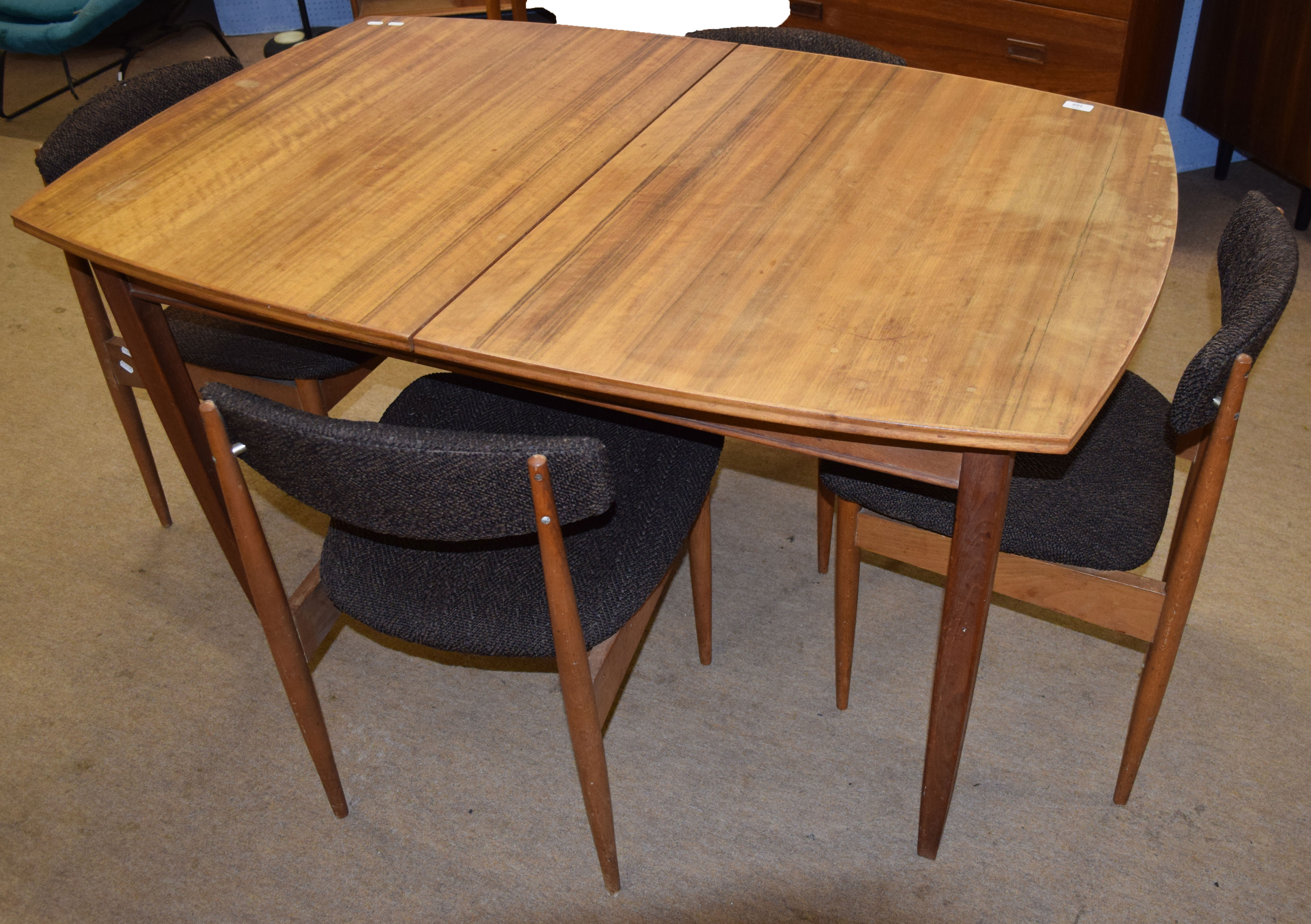 Mid-century teak table and chairs by Vanson, the table with spare leaf, 180cm fully extended