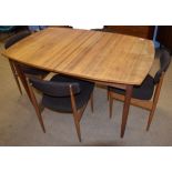 Mid-century teak table and chairs by Vanson, the table with spare leaf, 180cm fully extended