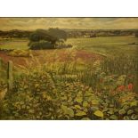 After Sir Stanley Spencer, Country landscape, coloured print, printed The Medici Society, 42 x 56cm