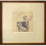 Therese Lessore (1884-1945), Seated woman, black and white etching, indistinctly signed lower right,