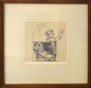 Therese Lessore (1884-1945), Seated woman, black and white etching, indistinctly signed lower right,