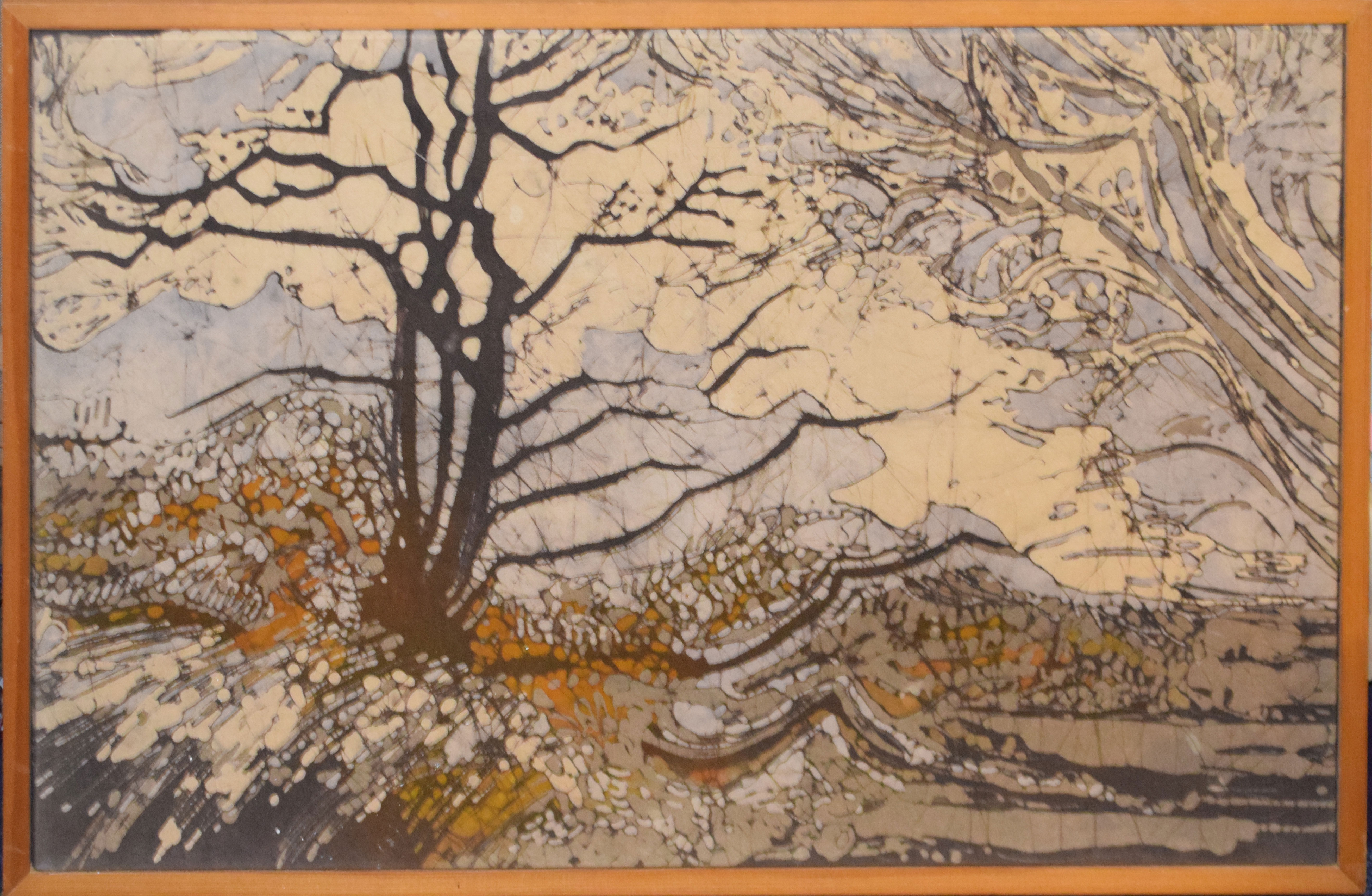 Modern School (20th century), Landscapes with trees, group of three mixed media on canvas, 45 x 70cm
