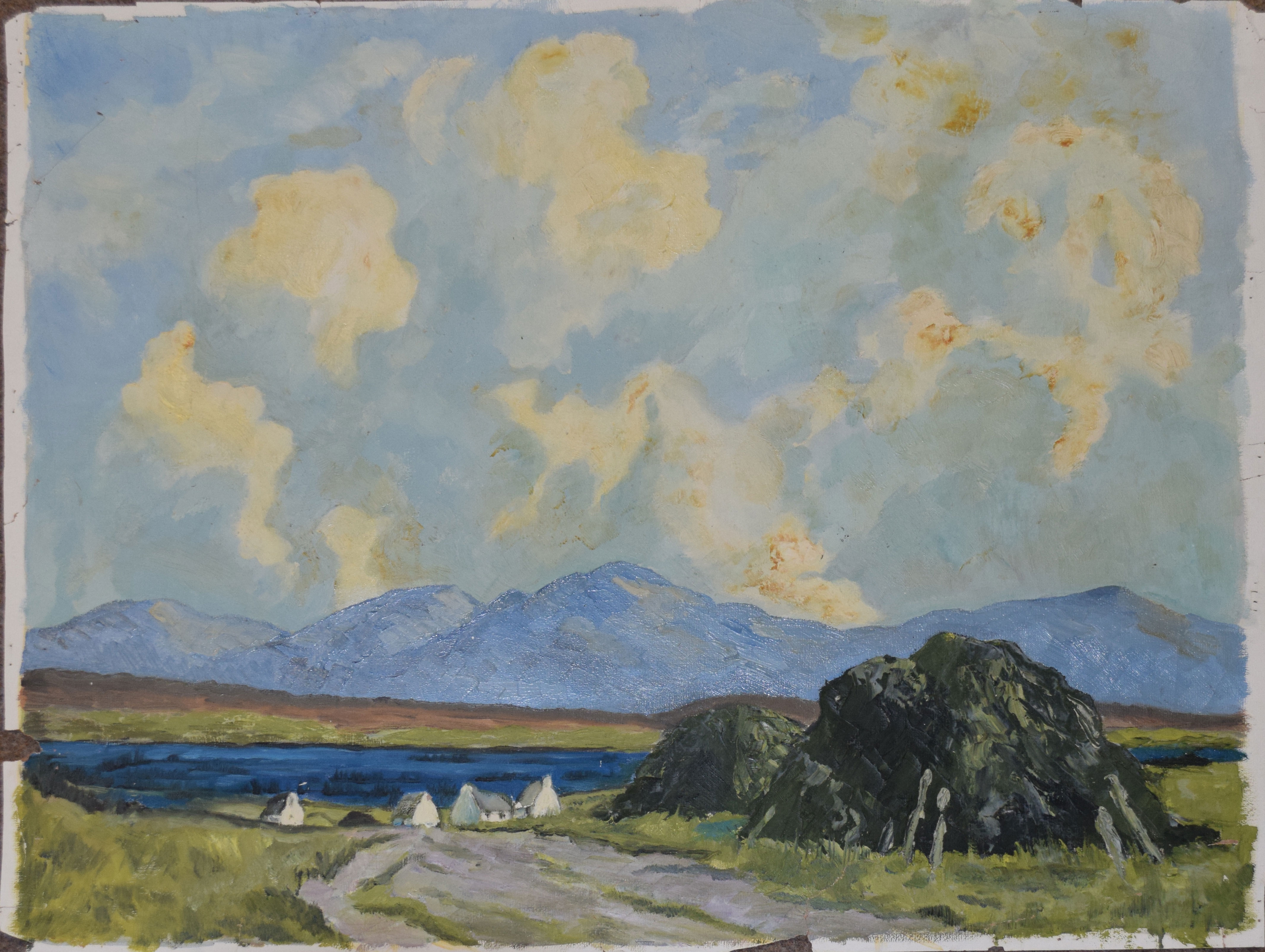 Modern School (20th century), An Irish landscape, mixed media on paper, 50 x 68cm A/F, unframed