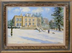 Alistair Kilburn (contemporary), Country house in winter, oil on board, signed lower right, 39 x