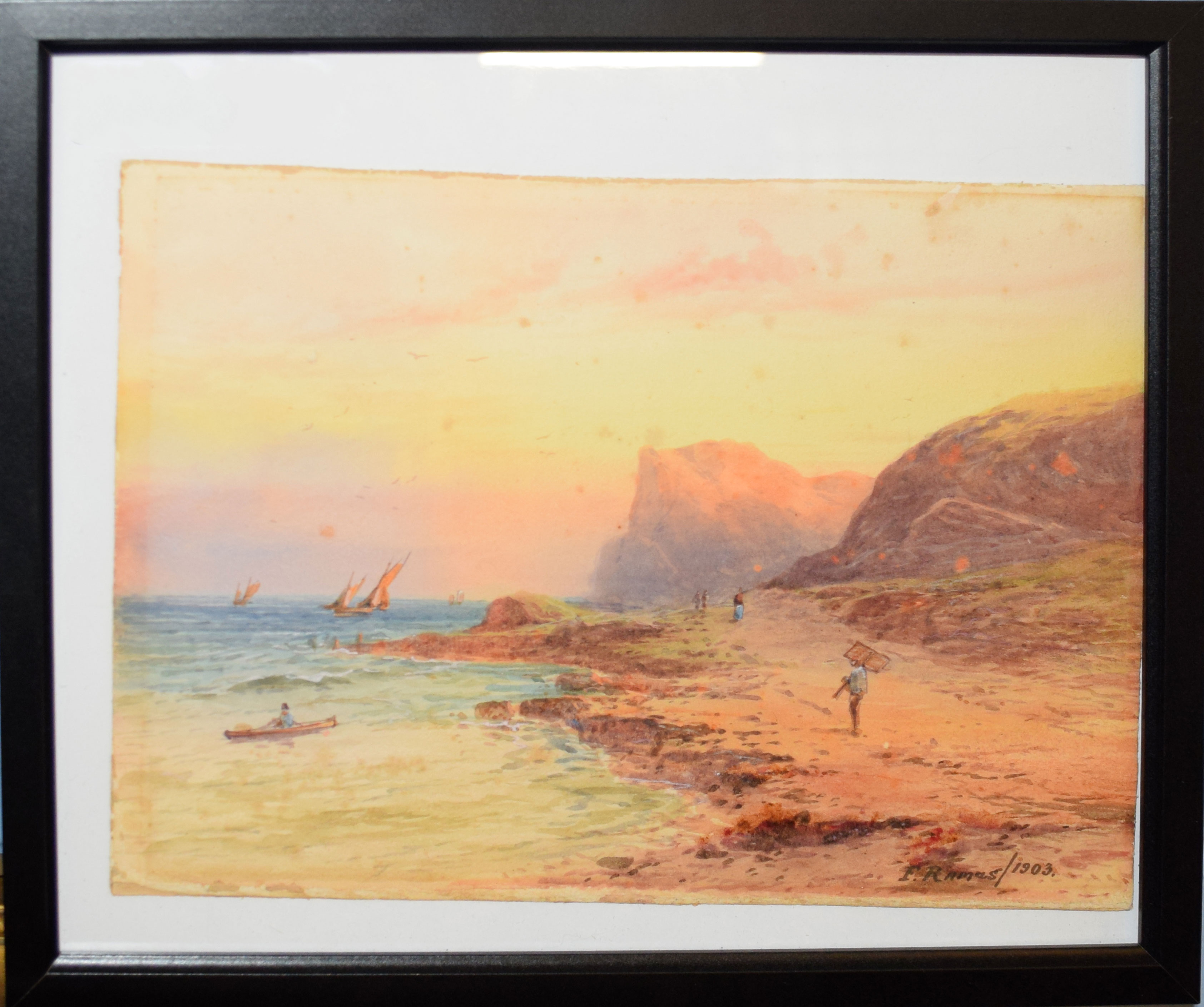 F Ramus, Coastal scene, watercolour, signed and dated 1903 lower right, 20 x 28cm, together with a