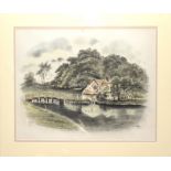 H W Hellings, "Flatford Bridge and cottage", pencil and watercolour, signed, dated 1927 and
