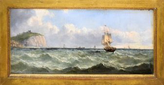Jock Wilson, "Off Scarborough", oil on board, signed lower right, 16 x 39cm